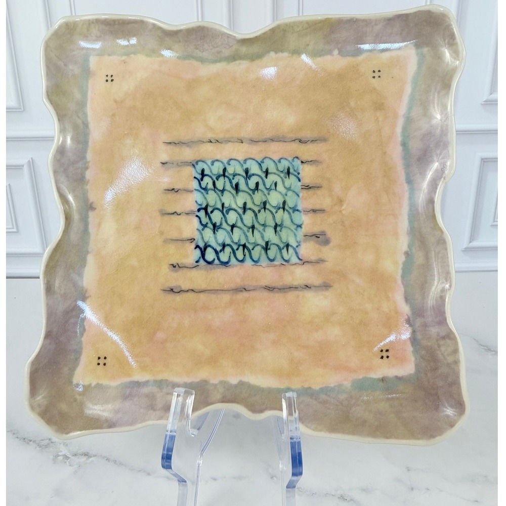 John Staple Ceramic Art Pottery 9" Square Plate Dish Tray Colorblock Southwest